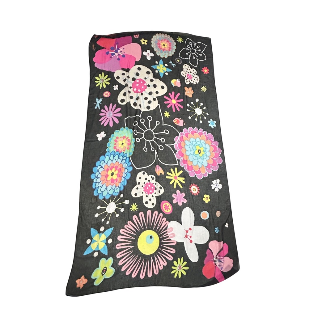 Colorful Floral Scarf Artsy Maximalist Retro Indie Wrap Pylones Paris France - Picture 3 of 6